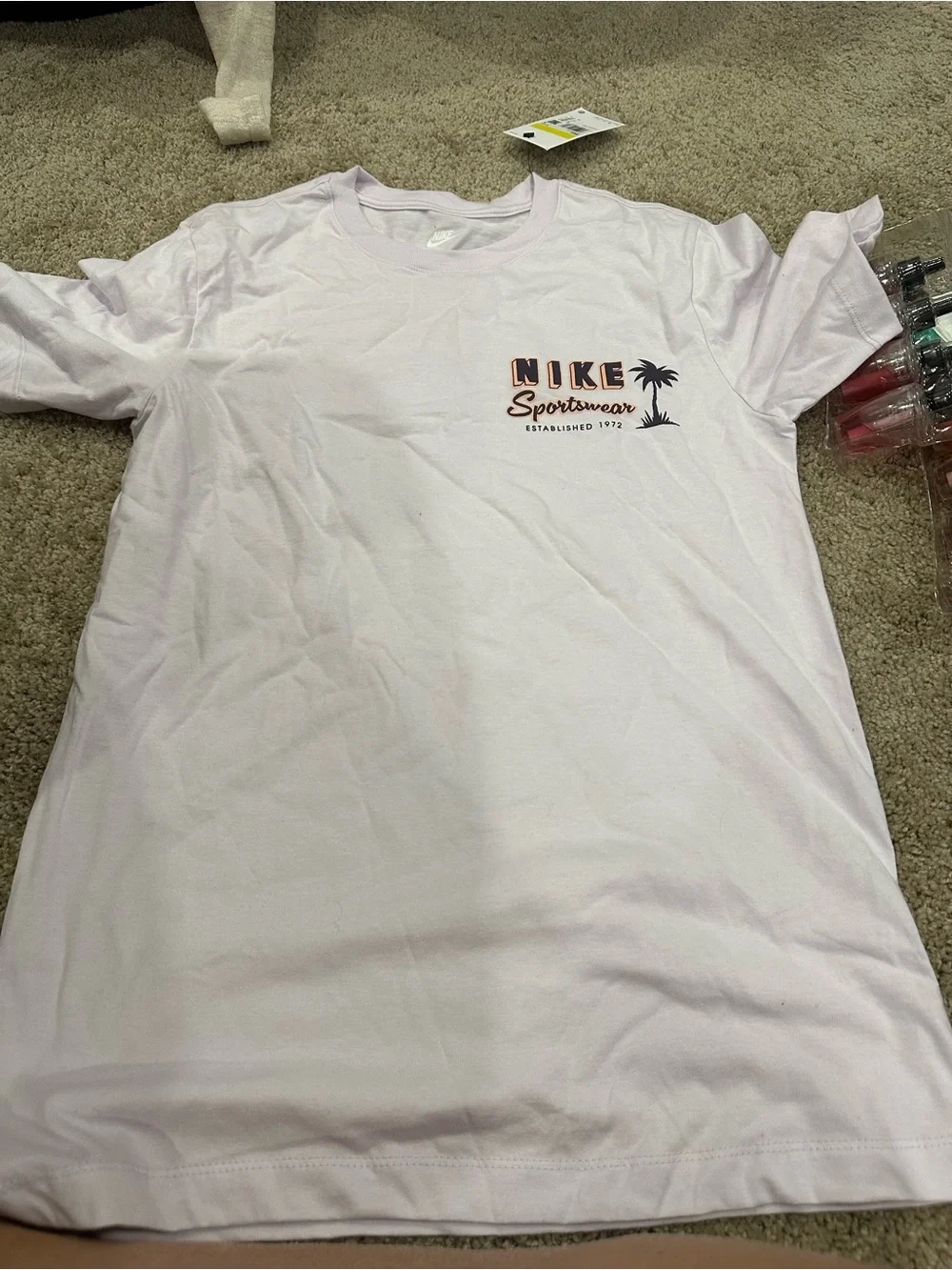Nike Light Pink Short Sleeve Tee with Palm Graphic